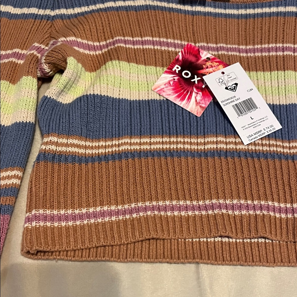 Roxy Multicolor Striped Ribbed Crop Top - Picture 6 of 7